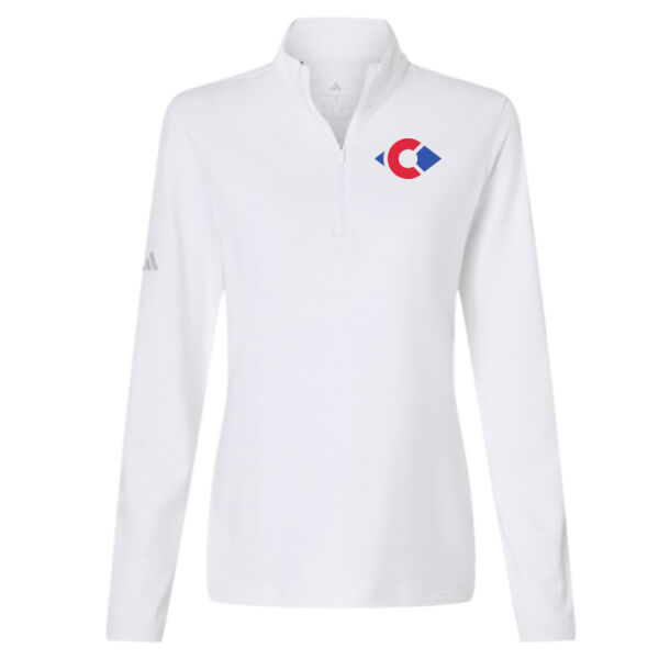 Adidas Womens Textured Stripe Quarter Zip Pullover - Embroidered Logo Thumbnail